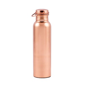 Prem-Copper® Butelka MIEDZIANA na wodę 900ml z certyfikatem gładka z uchwytem Karavi