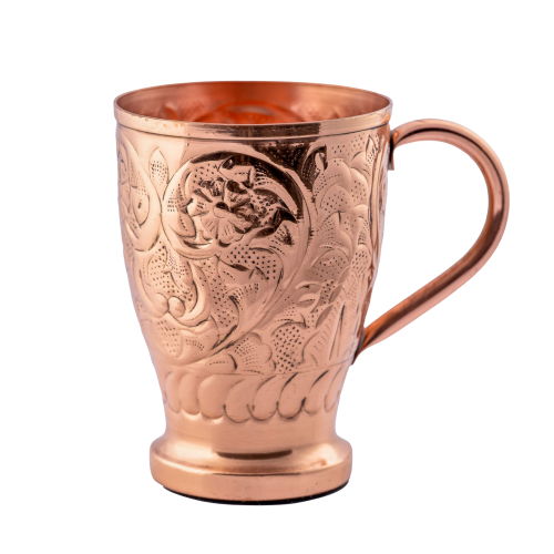Kielich Kubek Kufel Miedziany na Wodę 500ml zdobiony z uchwytem Manjari Prem-Copper®