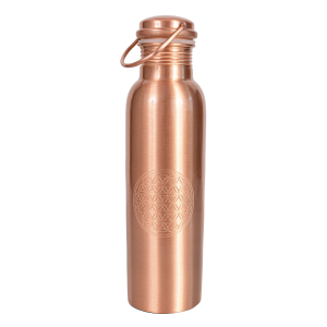 Prem-Copper® Butelka MIEDZIANA na wodę z uchwytem 900ml z certyfikatem Kwiat Życia Jivanapushpa