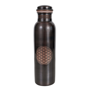 Prem-Copper® Butelka MIEDZIANA na wodę 900ml z certyfikatem Kwiat Życia antyczna Jivanapushpa
