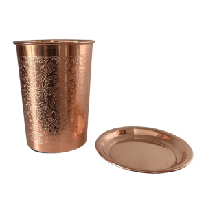 Prem-Copper® Kubek MIEDZIANY na wodę 250ml z motywem kwiatowym Pushpa POKRYWKA